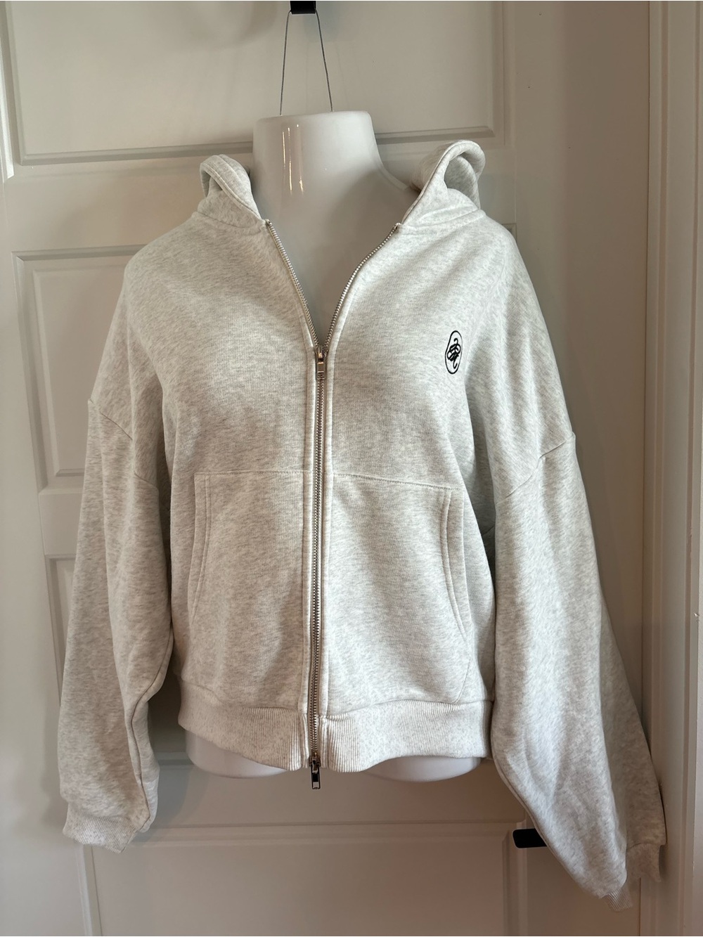 Peppermayo Light Gray Zip-Up Hoodie with Small Logo